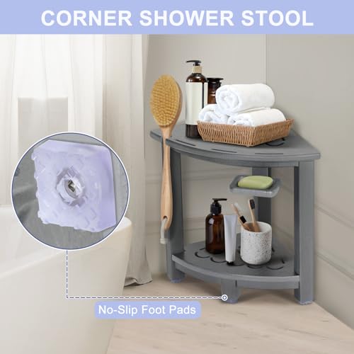 Corner Shower Stool with Storage Shelf and Adjustable Feet G806523