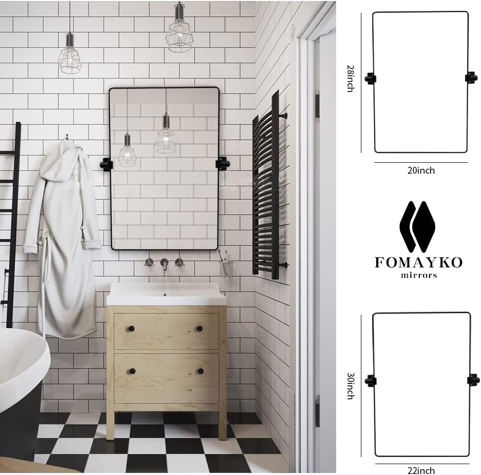 22" x 30" Black Aluminum Frame Pivot Rectangle Bathroom Mirror E69152