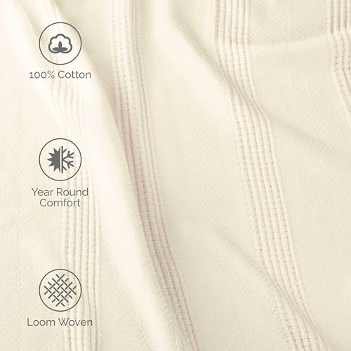 100% Cotton Blanket - Soft, Breathable, Lightweight - Twin Size, White Q462