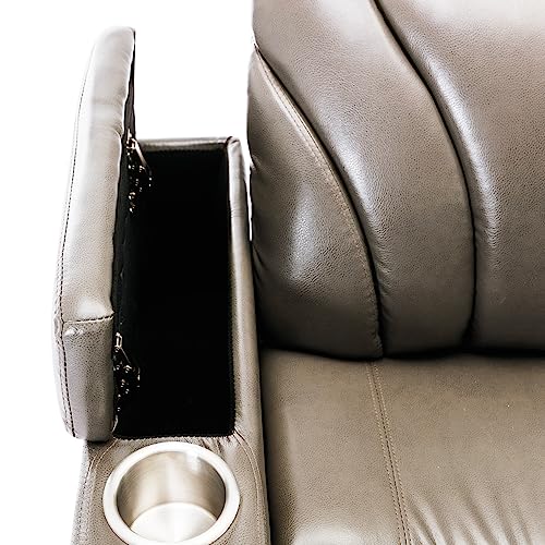 Swivel PU Leather Power Recliner with Tray Table and Cup Holder W437265