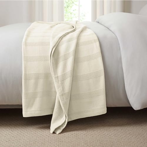 100% Cotton Blanket - Soft, Breathable, Lightweight - Twin Size, White Q462