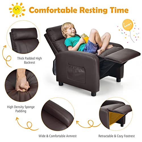 Kids Recliner Chair with Side Pockets, Footrest, and Headrest A465306