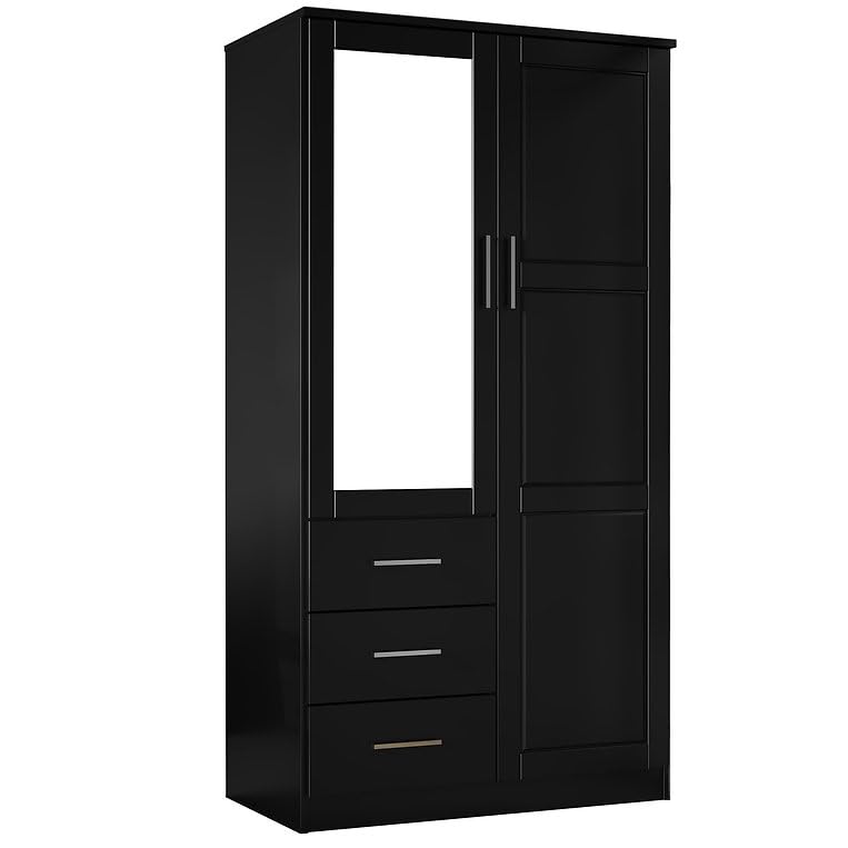 Solid Wood Wardrobe with Mirror, Mocha D4099