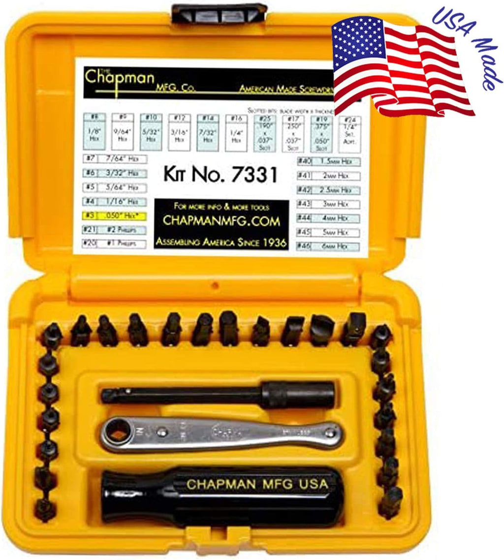 24-Piece Screwdriver Set with Phillips, Hex & Flathead Bits, Mini Ratchet, Yellow Case B528