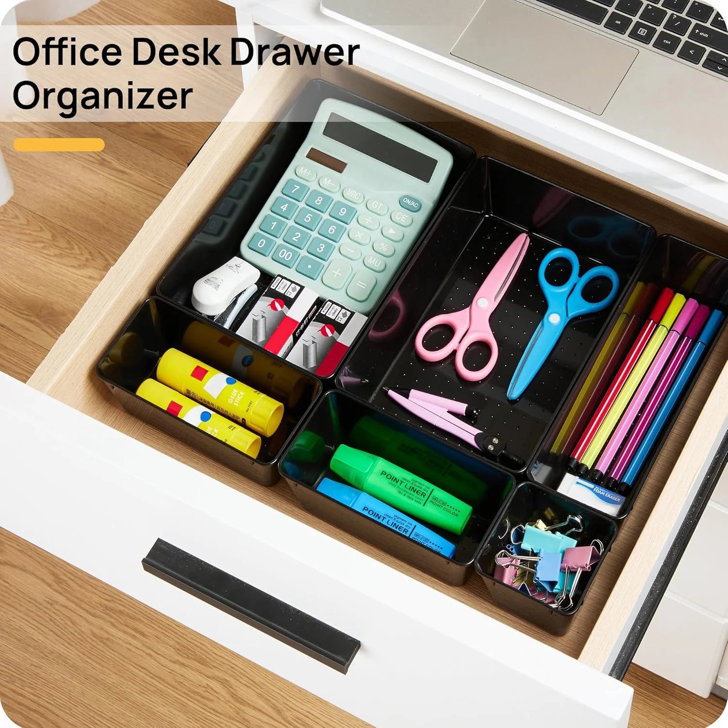 Desk Drawer Organizer Set, 25 Pieces Plastic Storage Trays J5302