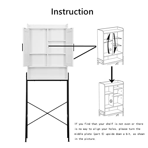 Over The Toilet Storage Cabinet, Wooden Bathroom Organizer with Double Door U3042