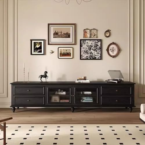 TV Stand Solid Wood Black Retro Floor-Standing Cabinet O44110