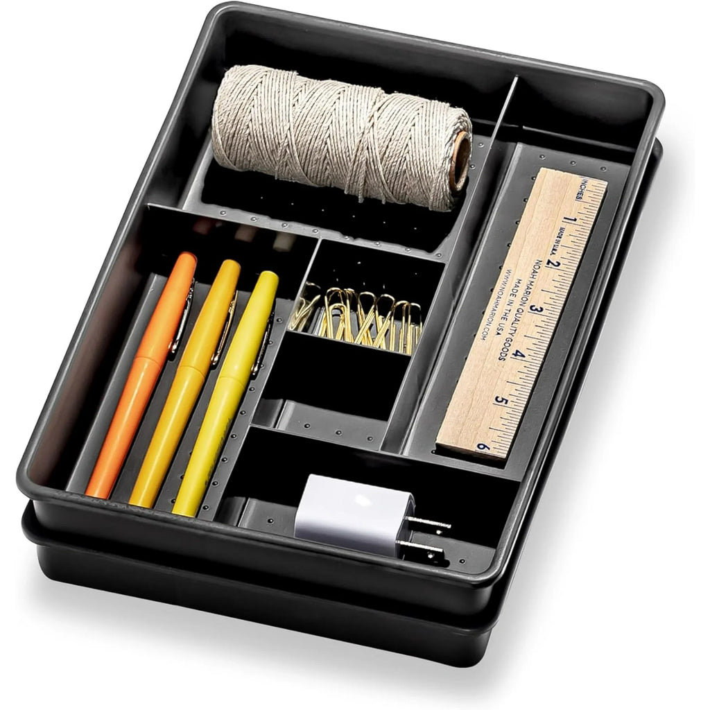 Set of 2 Plastic 6-Compartment Drawer Organizer Trays, Granite F5725
