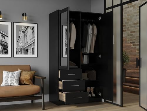 Solid Wood Wardrobe with Mirror, Mocha D4099