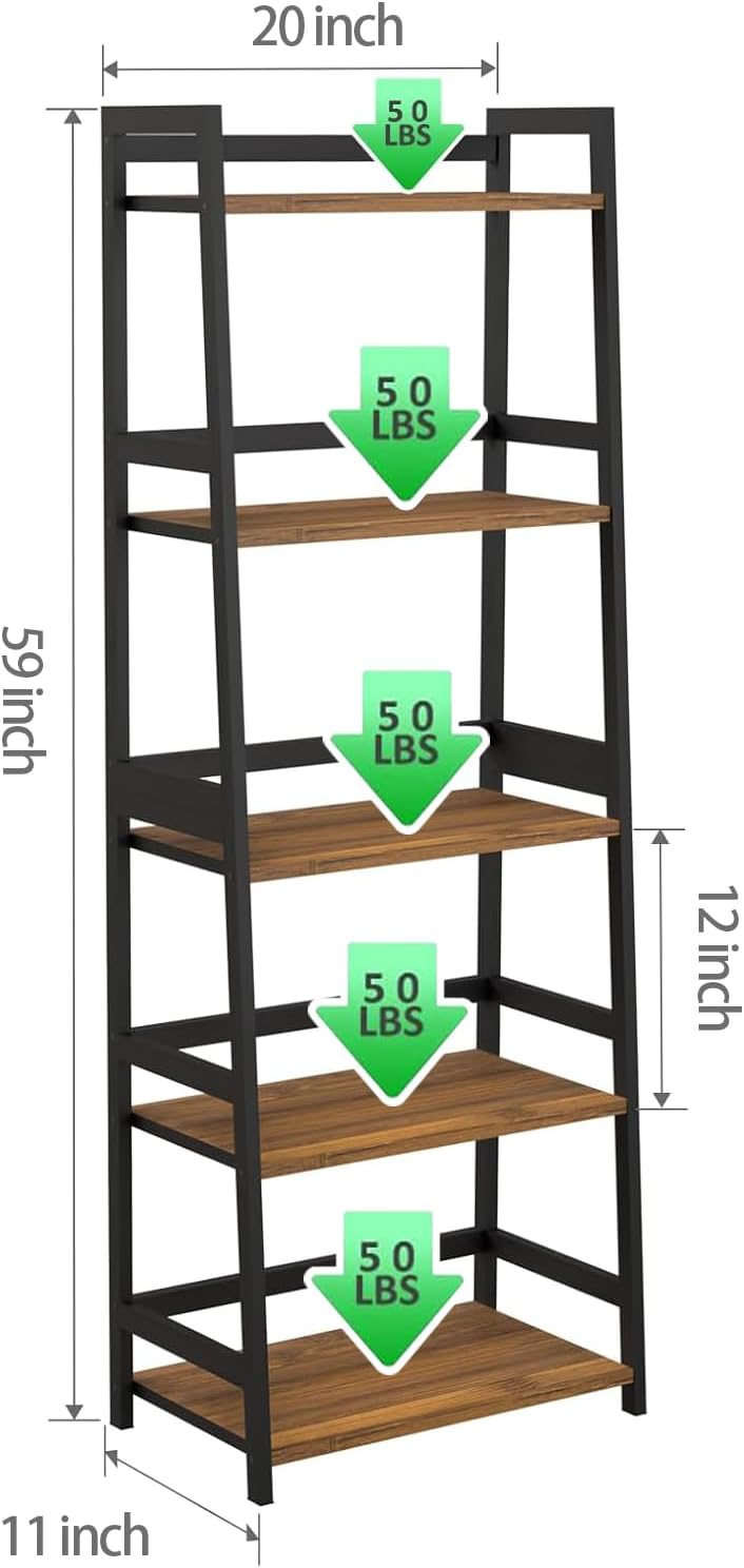 Bamboo 5-Tier Tall Bookcase for Living Room, Home Office L317598