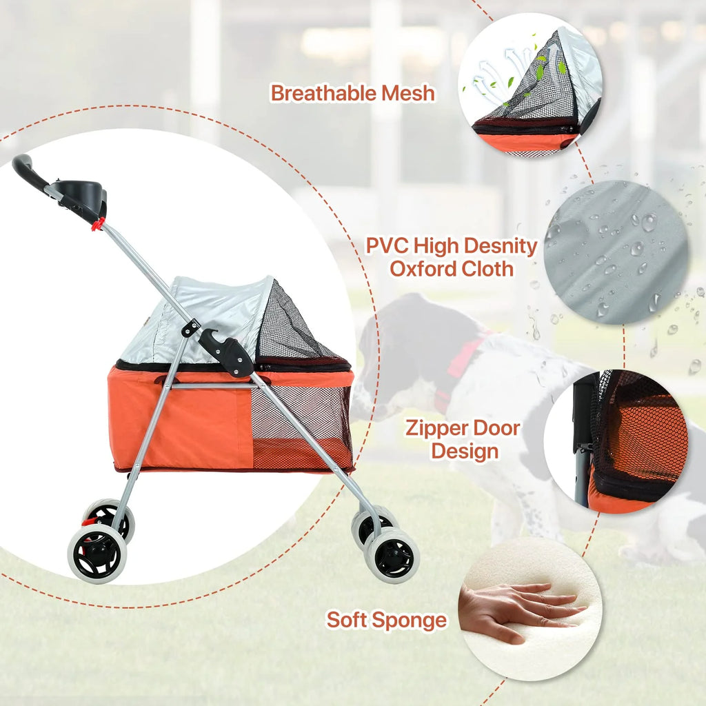 Folding Dog Stroller with 4 Wheels, Orange D5264