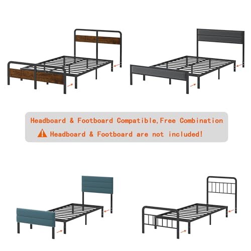 Metal Bed Frame, Heavy Duty Steel Slat, No Box Spring Needed, Black N3340