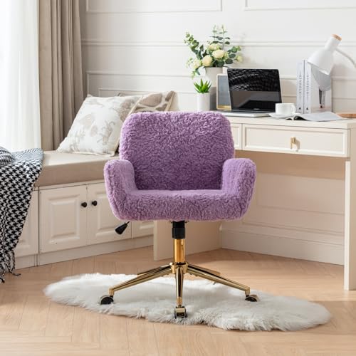 Faux Fur Vanity Chair with Wheels, Adjustable Height, Pink U782