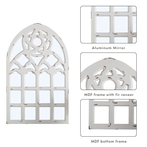 Arched Window Mirror, Wood Framed Wall Decor, White F3286
