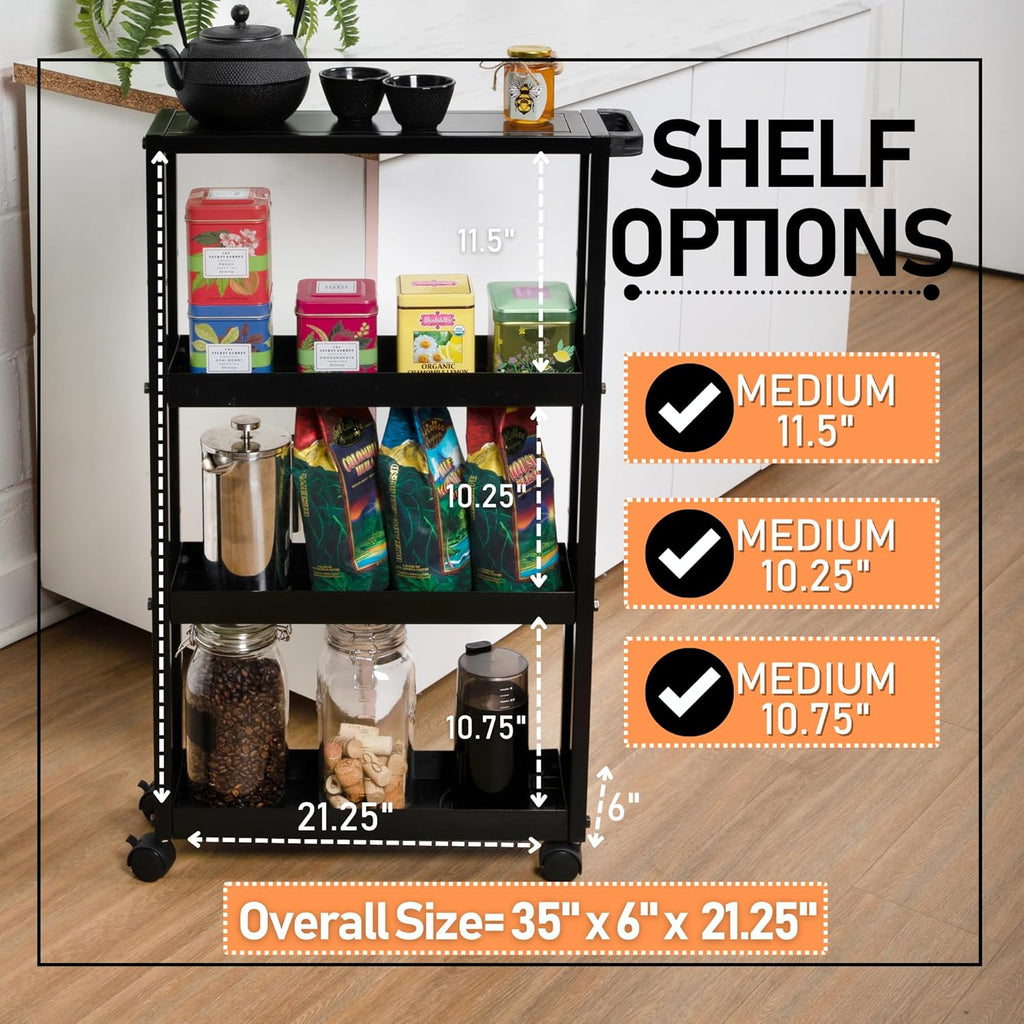 Narrow 4-Tier Rolling Storage Cart with Wheels and Adjustable Shelving W146333