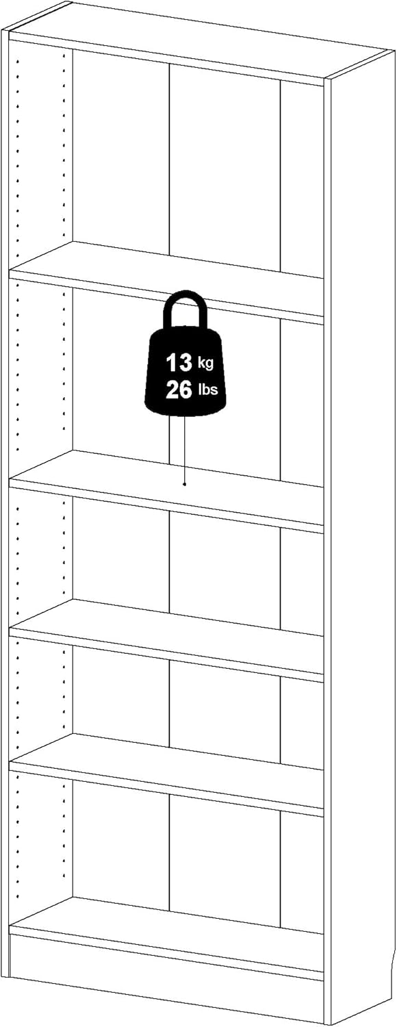 5 Shelf Bookcase, Tall, White P3232