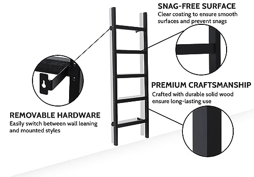 Wall Mounted 57in Wooden Blanket Ladder for Living Room, Black S525885
