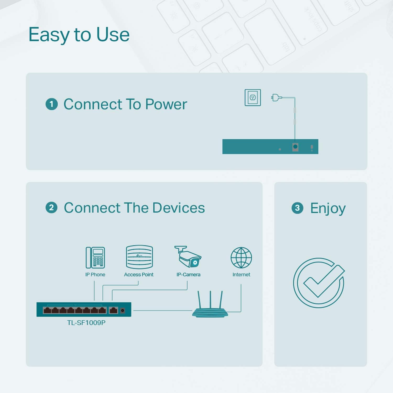 9 Port Fast Ethernet PoE Switch with 8 PoE+ Ports, 65W, Metal Housing I303