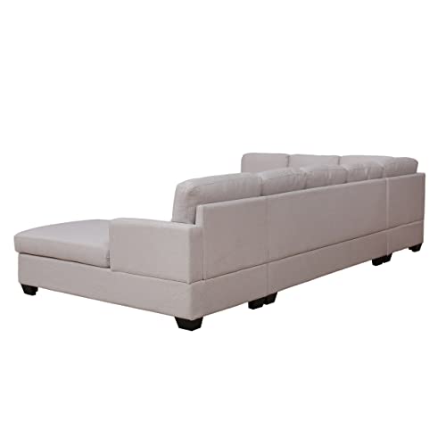 Upholstered U-Shape Sectional Sofa with Chaise Lounge, Beige S3622