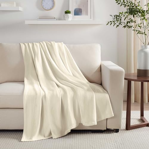 100% Cotton Blanket - Soft, Breathable, Lightweight - Twin Size, White Q462
