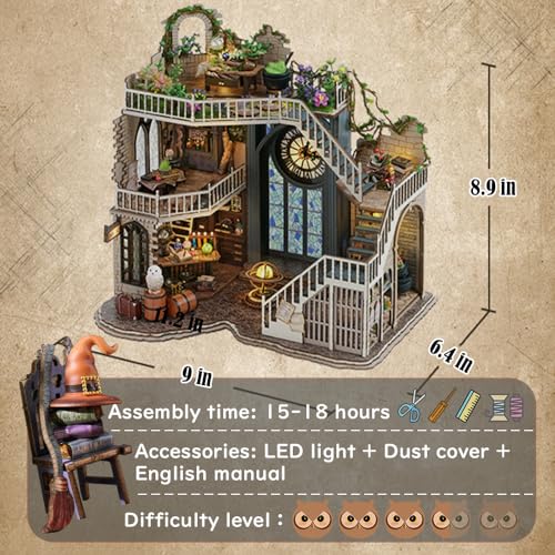DIY Dollhouse Miniature Wooden Furniture Kit with Dust Proof Cover and Music Box Y781852