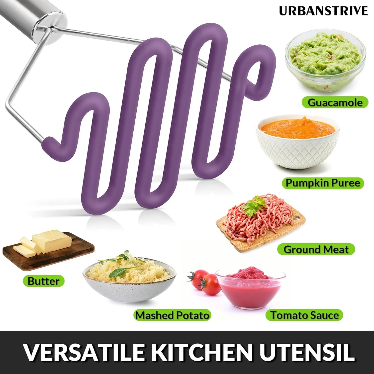 Silicone potato masher with stainless steel core J90741