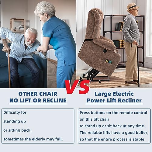 Electric Power Lift Recliner Chair with Extended Footrest for Elderly, Fabric Gray T470