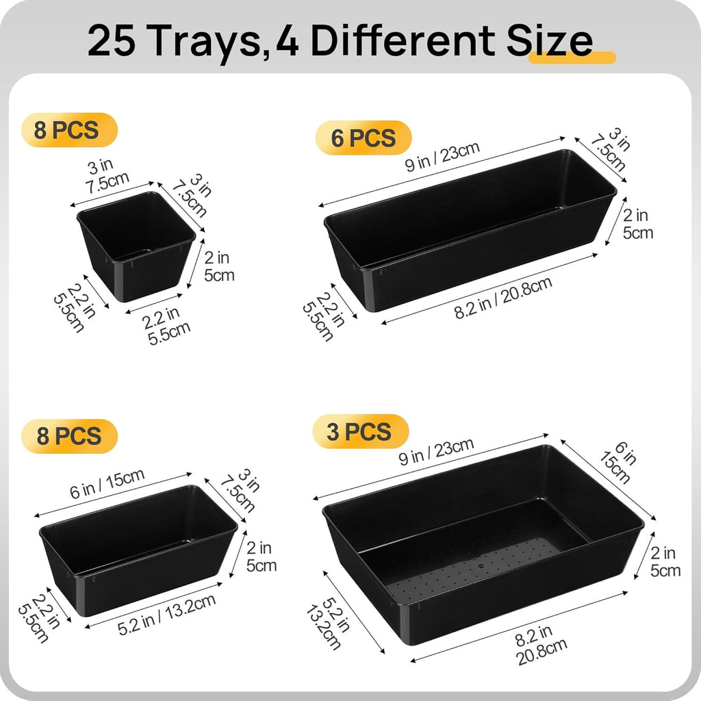 Desk Drawer Organizer Set, 25 Pieces Plastic Storage Trays J5302