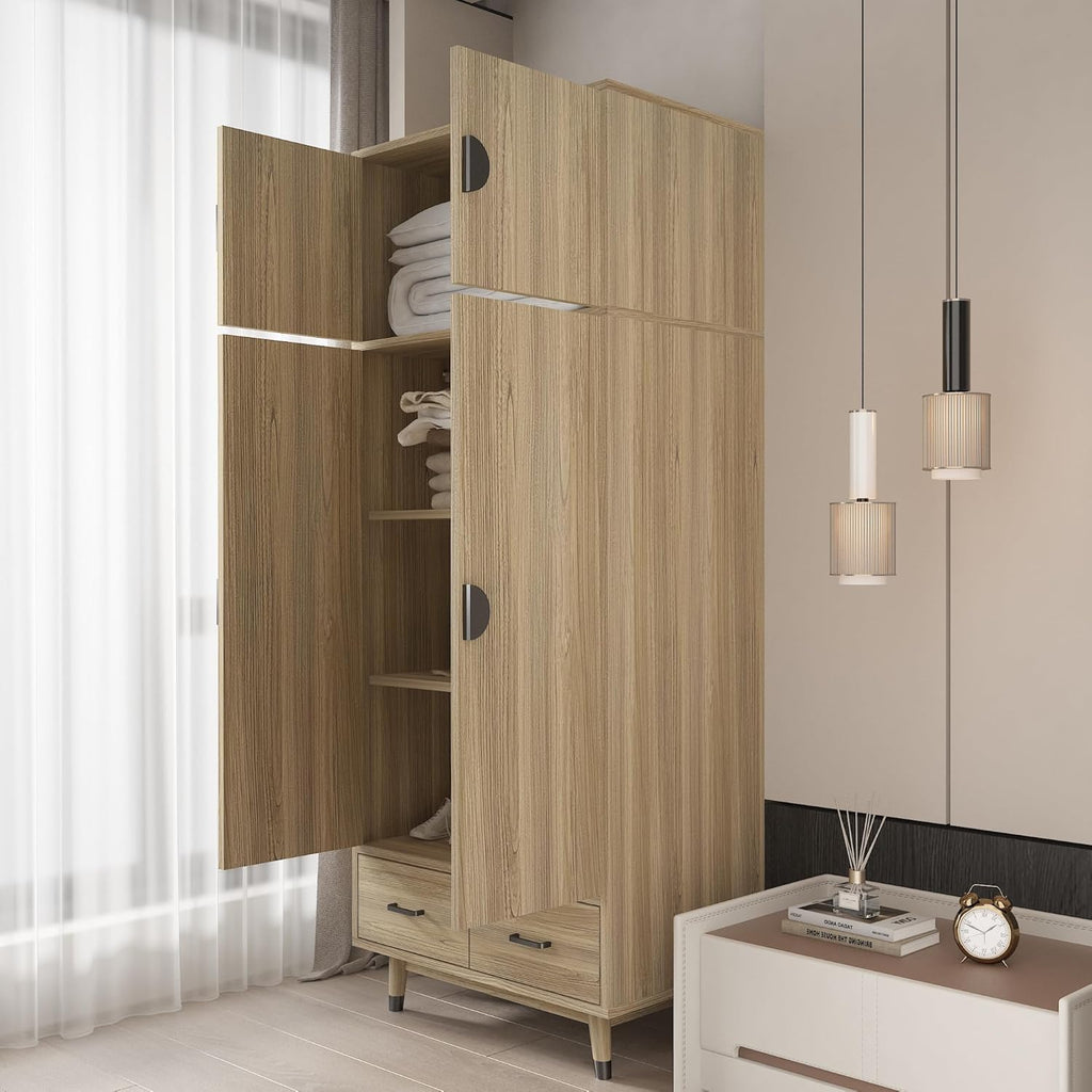 2-Door Wood Storage Cabinet with Drawers and Hanging Rod R41287