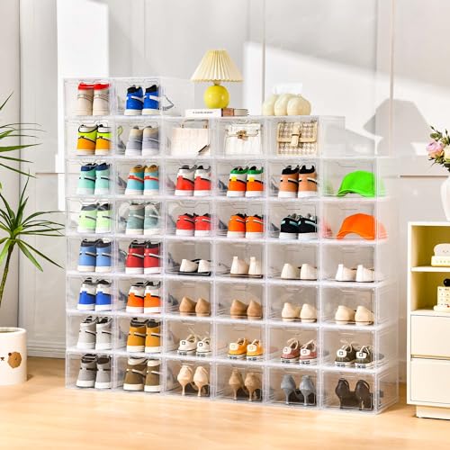 Clear Shoe Storage Organizer with Magnetic Door, Stackable Plastic Boxes X45829