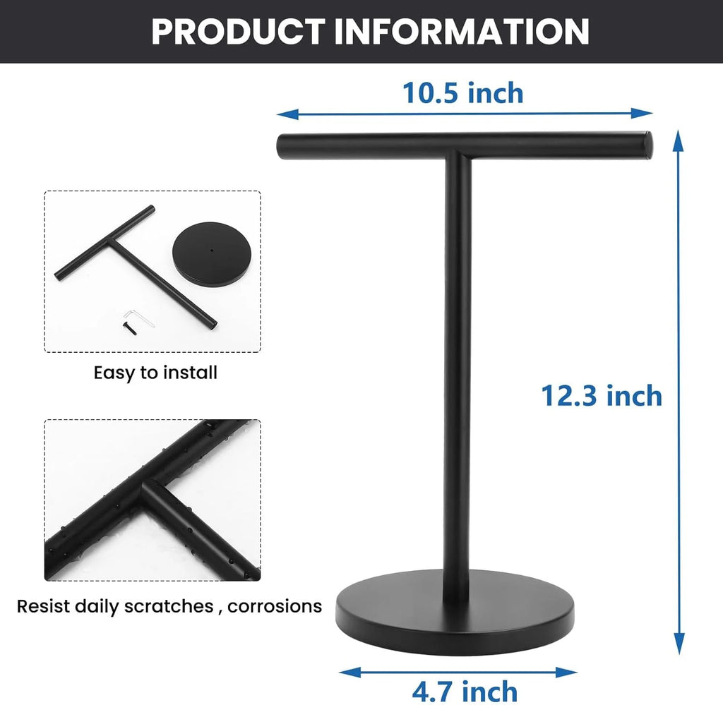 T-Shape Bath Hand Towel Holder Stand, Stainless Steel, Matte Black J343