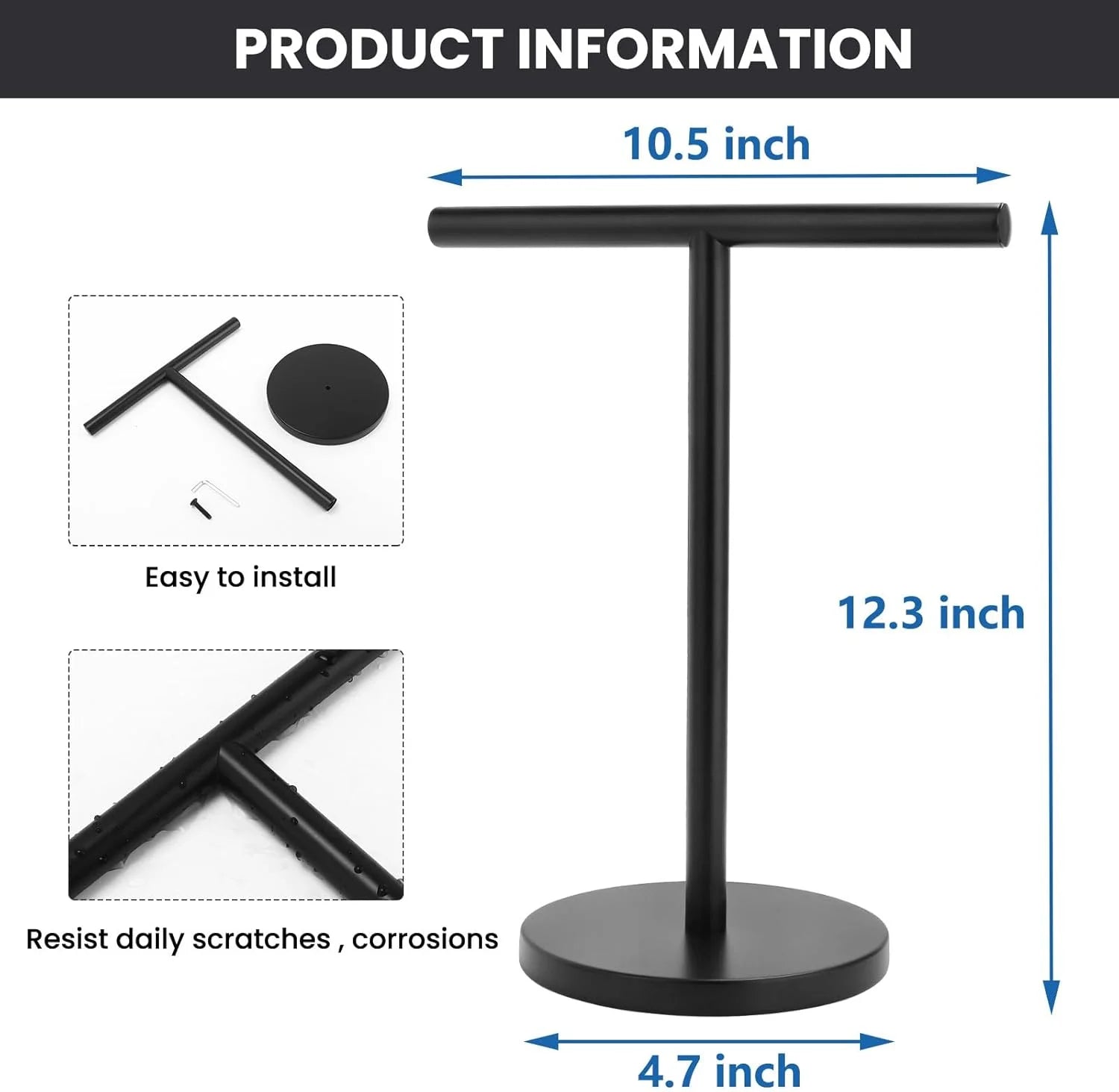 T-Shape Bath Hand Towel Holder Stand, Stainless Steel, Matte Black J343