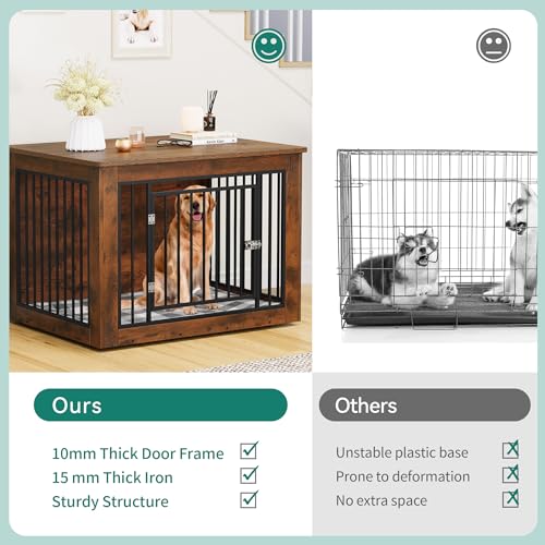 Dog Crate Furniture for Large Dogs, Side End Table, Indoor Kennel up to 60 lb, Rustic Brown W4096