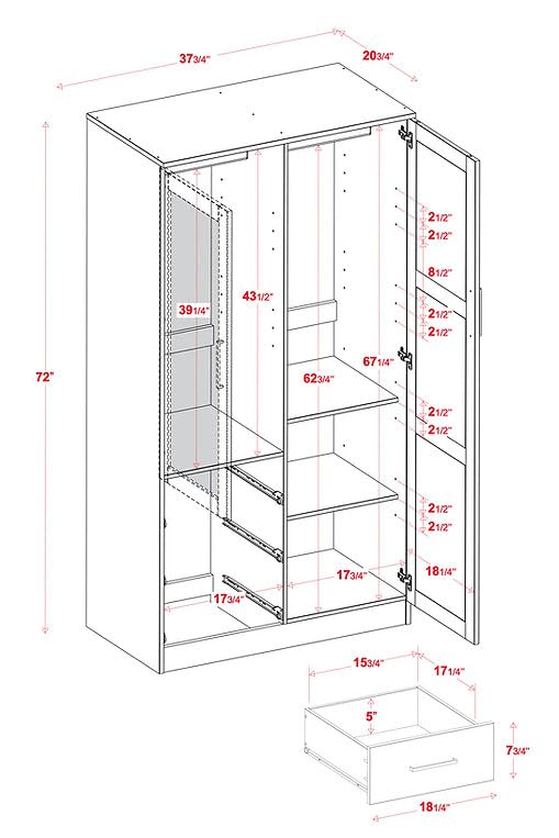 Solid Wood Wardrobe with Mirror, Mocha D4099