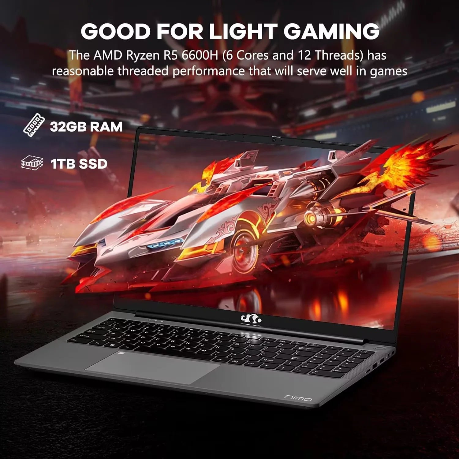 15.6" Business Gaming Laptop, AMD Ryzen 5, 32GB DDR5, 1TB SSD, Windows 11 D16579