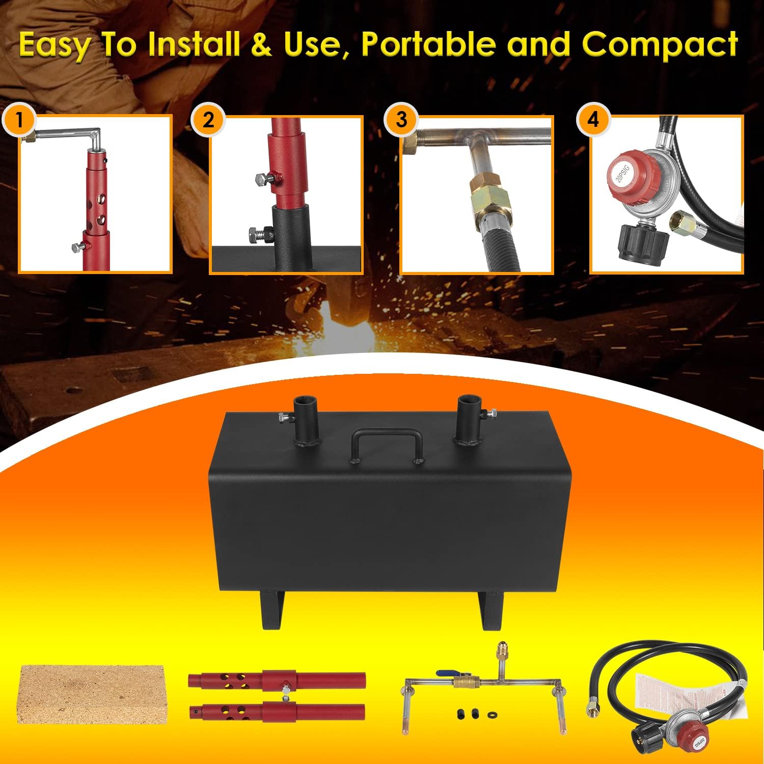 Propane Gas Forge Portable Double Burner Blacksmithing Forge C205000
