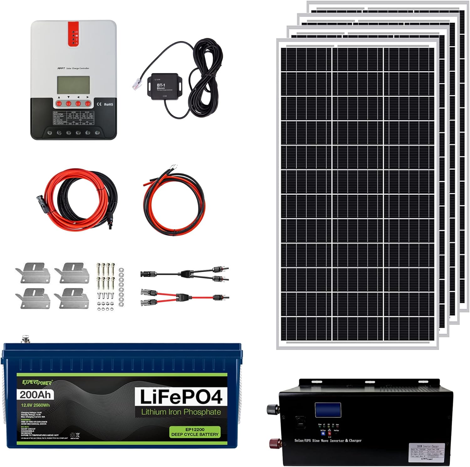 12V 100Ah LiFePO4 Solar Power Kit with 400W Panels and 3KW Inverter C533