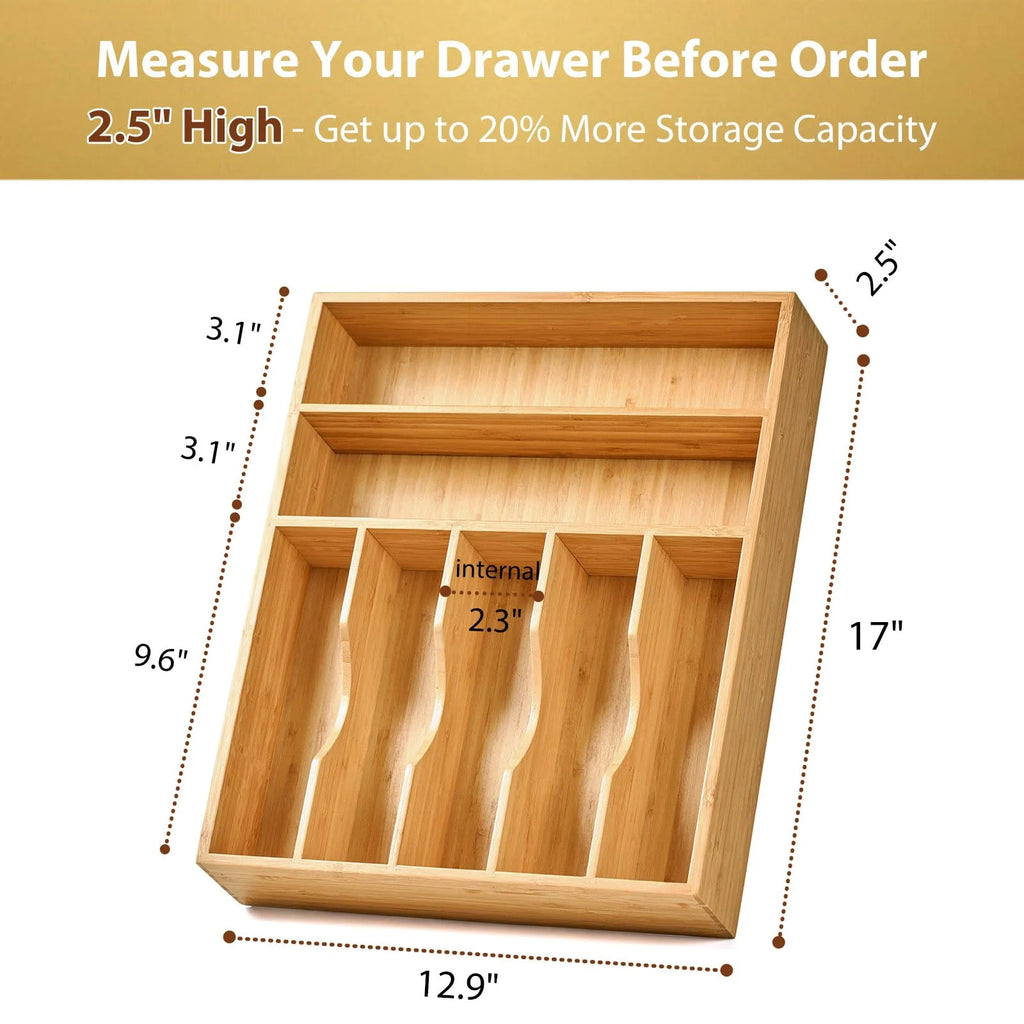 Bamboo Kitchen Organizer 7-Slot Utensil Tray for Drawers I250757