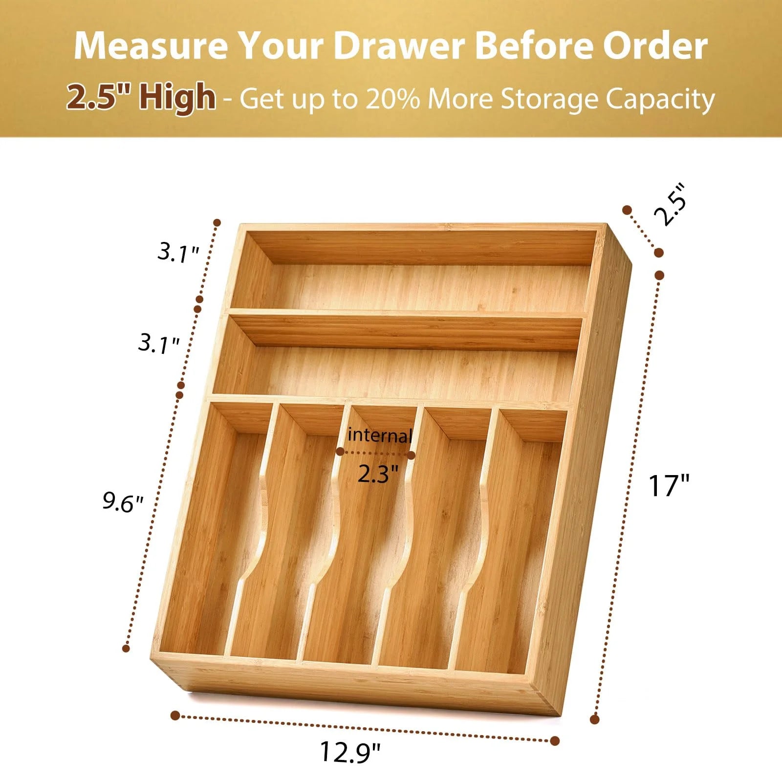 Bamboo Kitchen Organizer 7-Slot Utensil Tray for Drawers I250757