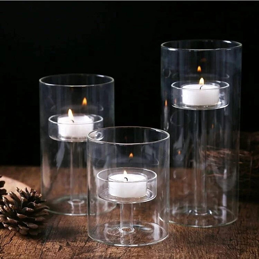 Clear Cylinder Glass Candle Holder Set of 3 for Table Centerpieces C17583