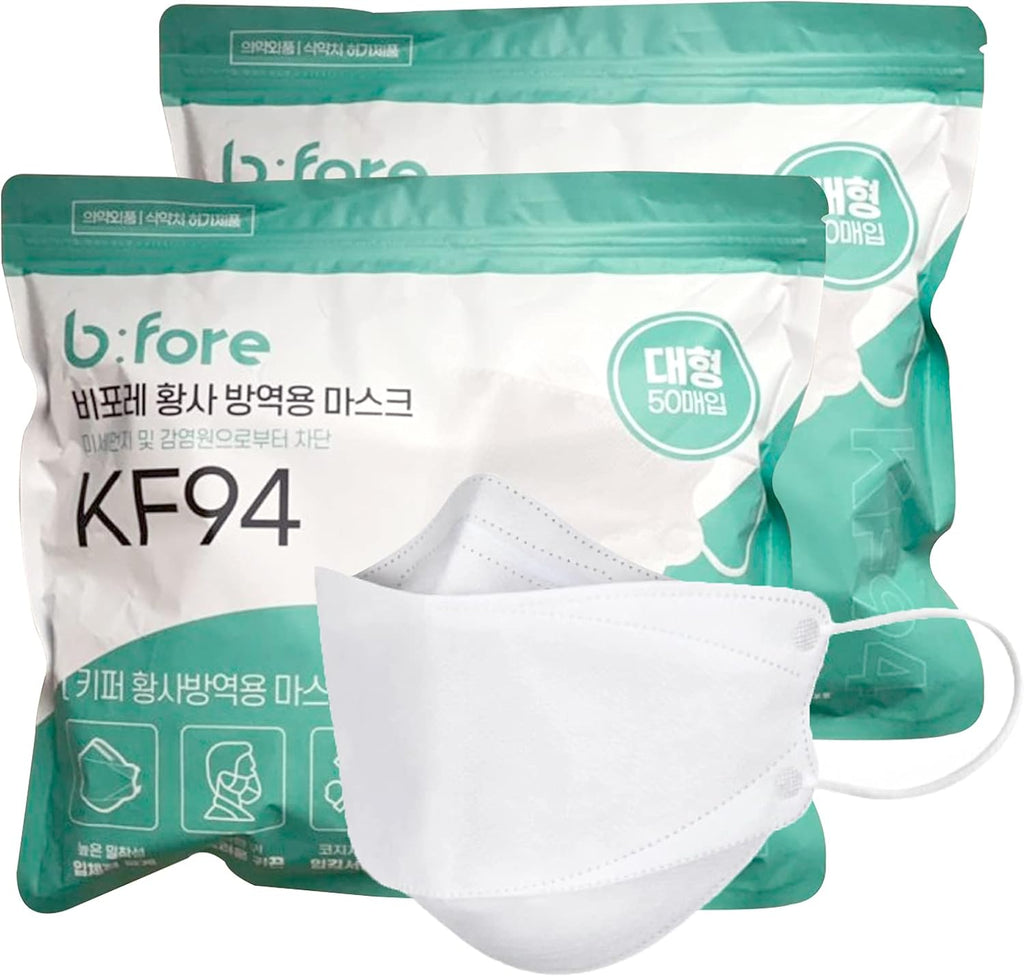 KF94 Disposable Face Masks, White, Korea - 100 Pack for Adult - 4-Layer Filters Breathable Comfortable Protective Mask