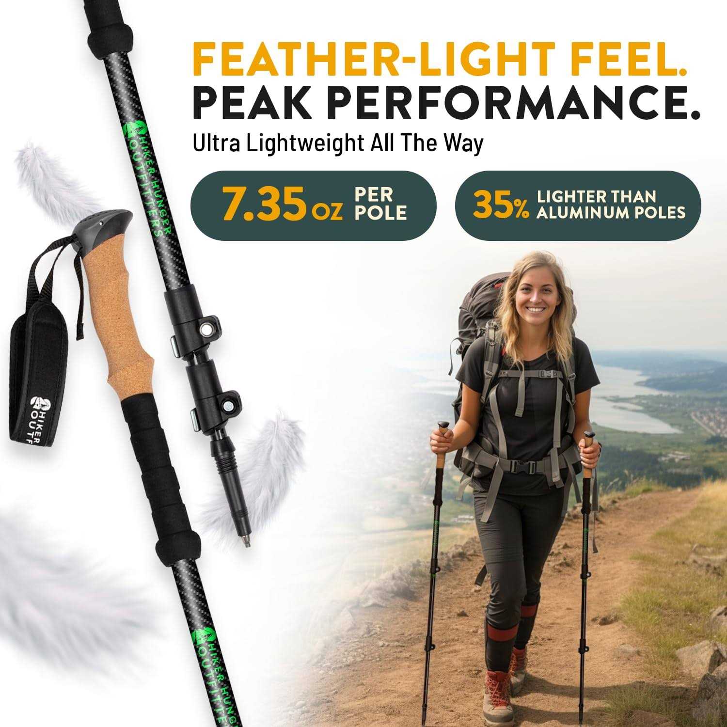 Carbon Fiber Trekking Poles Collapsible Walking T7358