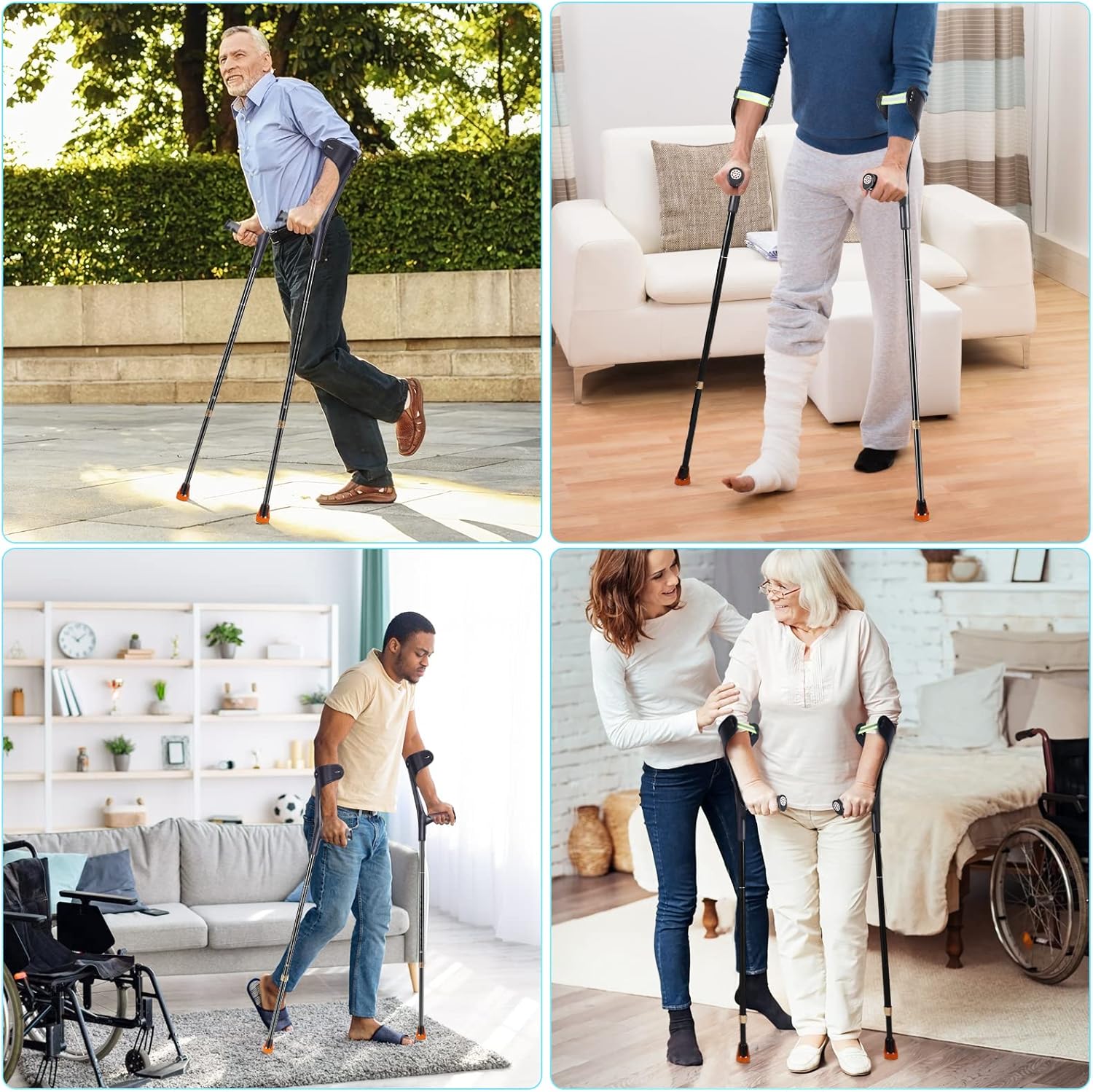 Forearm Crutches Pair with Comfortable Grip, Lightweight Adjustable Non-Slip G32477