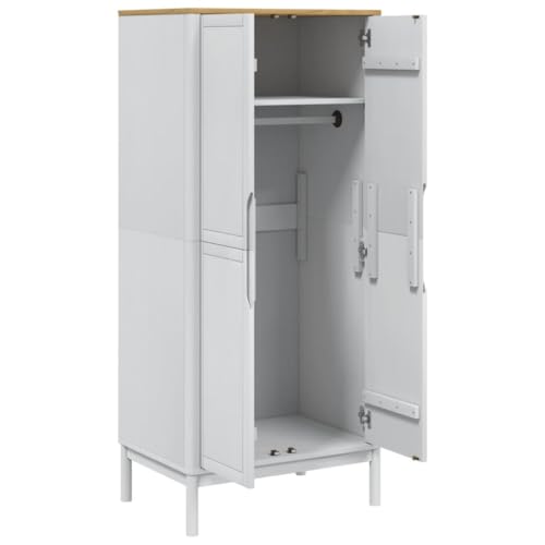 Wooden Wardrobe Closet with Doors, Solid Pine Storage Cabinet K816958