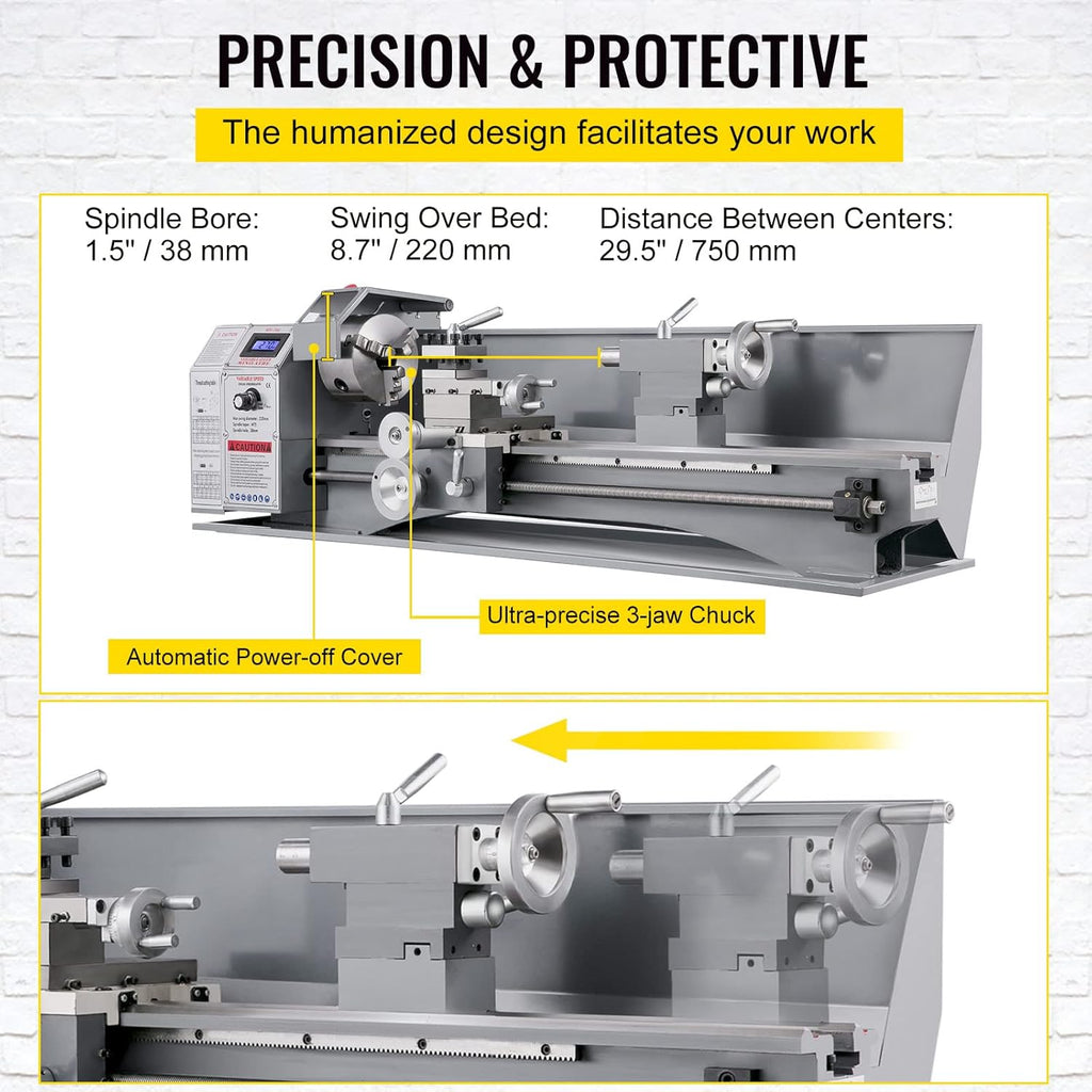 Metal Lathe 8.7 x 29.5 Inch, 750W Variable Speed Mini Lathe K522