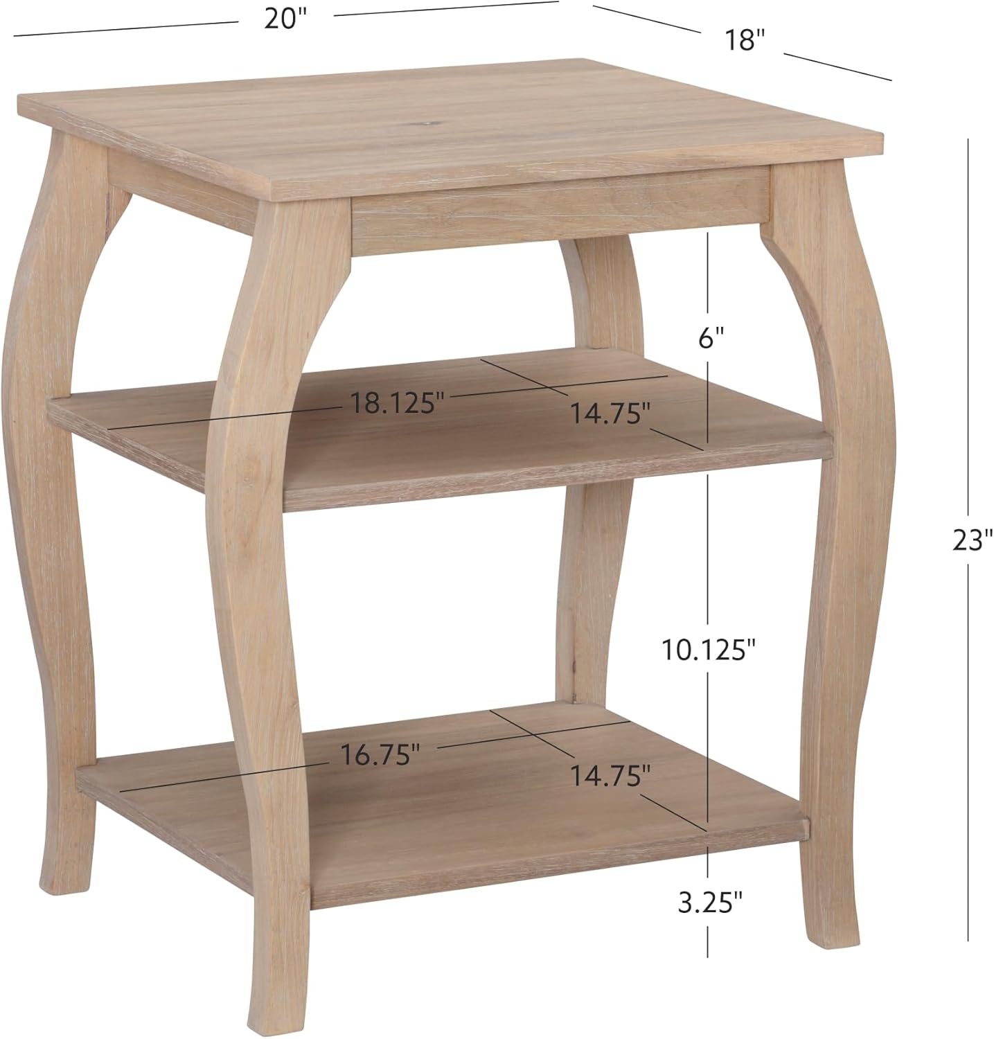 Wooden Side Table with Curved Legs and Two Display Shelves F680