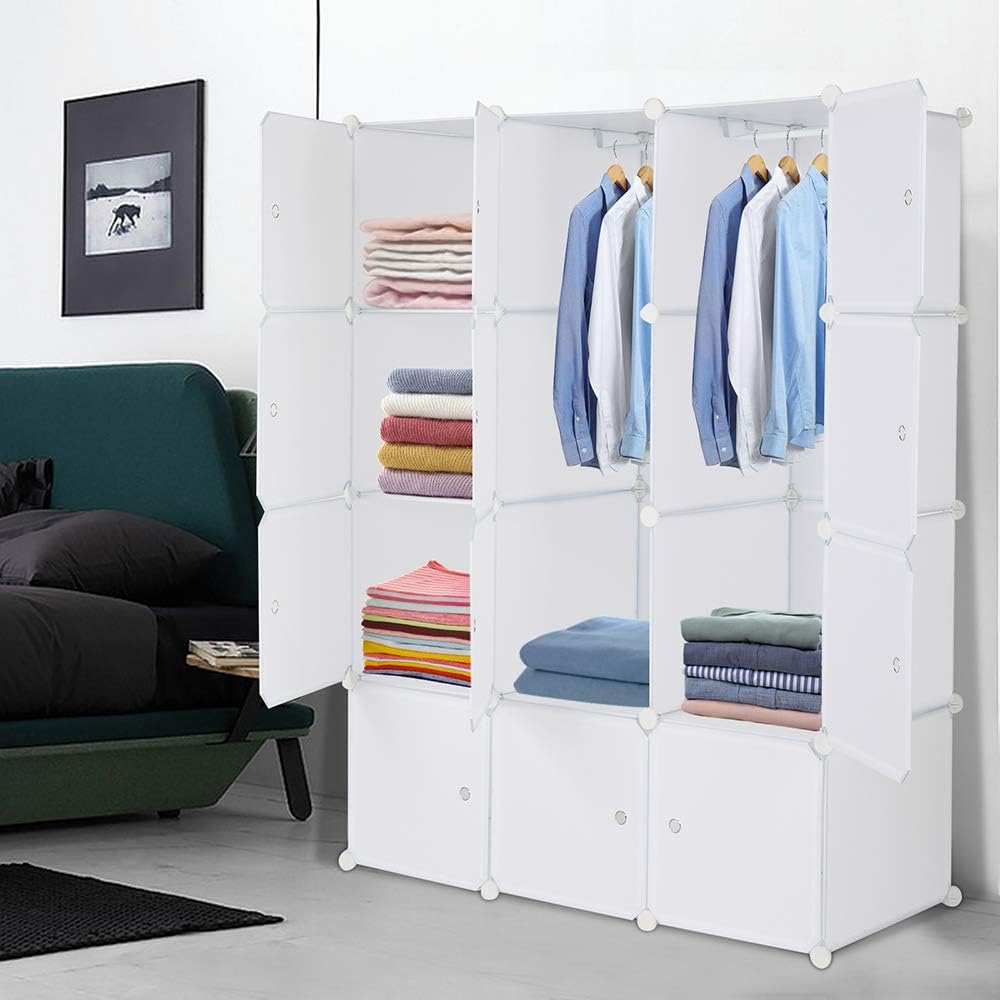 Cube Storage Organizer with Hanging Rod, Stackable Modular Shelves L61732