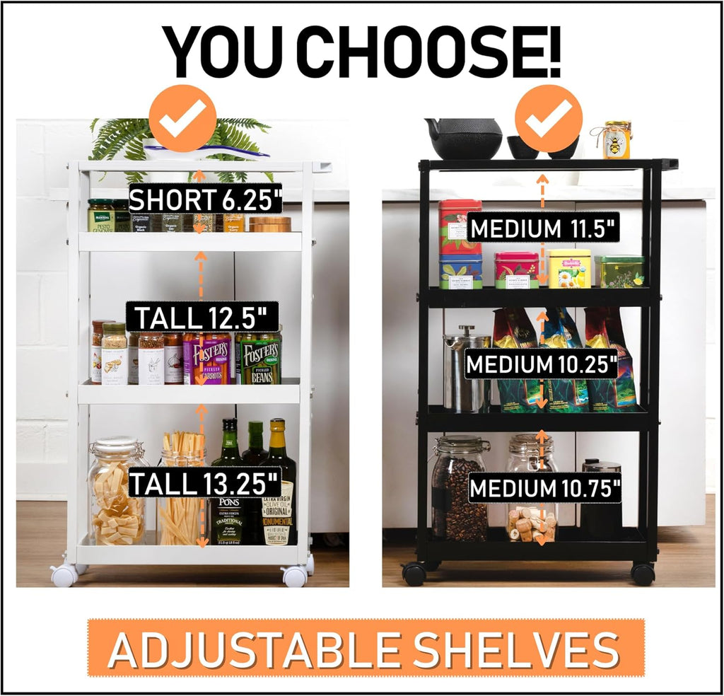 Narrow 4-Tier Rolling Storage Cart with Wheels and Adjustable Shelving W146333