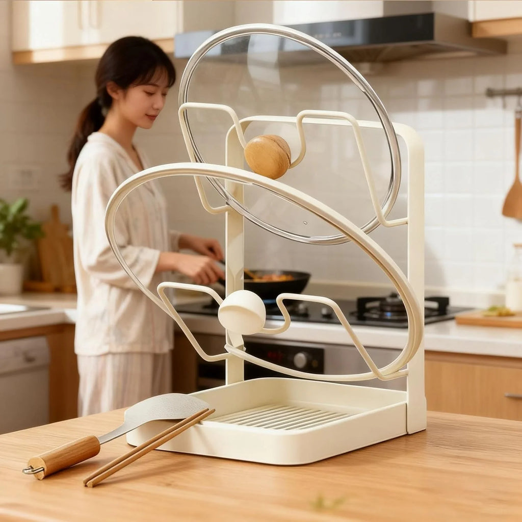 Pot Lid Storage Rack, 304 Stainless Steel, with Removable Drip Tray O545