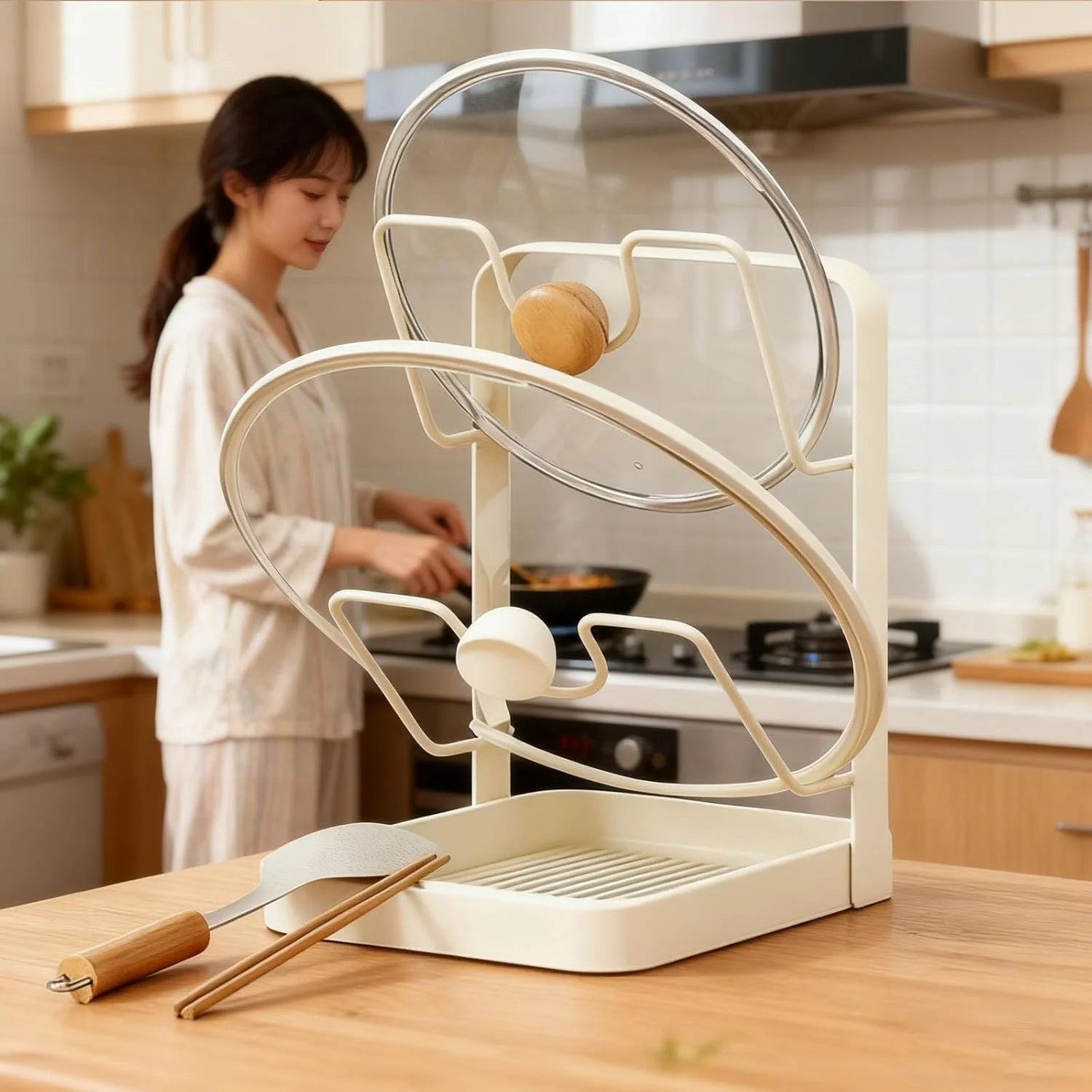 Pot Lid Storage Rack, 304 Stainless Steel, with Removable Drip Tray O545